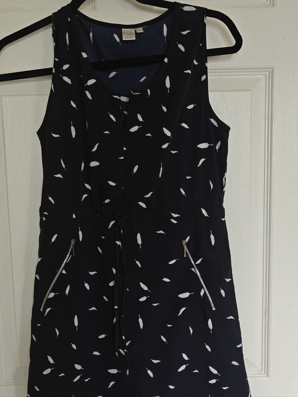 Twik Sleeveless Navy Blue Printed Drawstring Dress - Picture 2 of 6